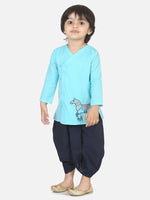 Horse embroidery front open dhoti kurta-Blue