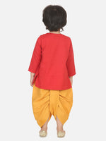 Horse embroidery front open dhoti kurta-Red