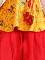 Jacquard Sleeveless Peplum With Silk Dhoti- Yellow