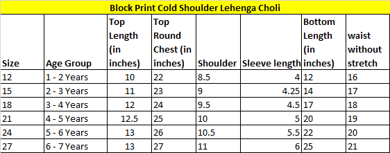 Block Print Cold Shoulder Lehenga Choli- Blue