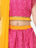 Bandhani Net pleated Sleeves Lehenga- Pink
