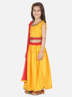 Bandhani Net pleated Sleeves Lehenga-Yellow
