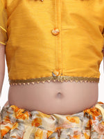 Ruffle Sleeve Collar Choli With Floral Lehenga- Yellow