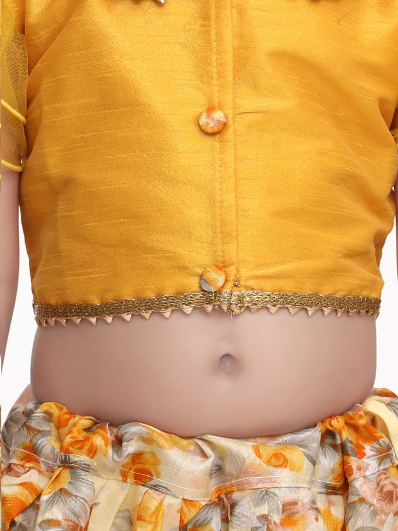 Ruffle Sleeve Collar Choli With Floral Lehenga- Yellow