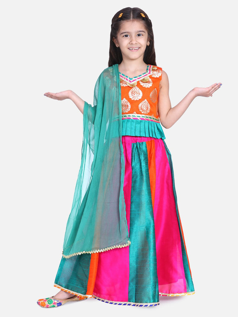 Festive Kali Lehenga With Sleeveless Choli- Orange