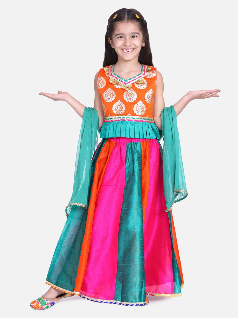 Festive Kali Lehenga With Sleeveless Choli- Orange