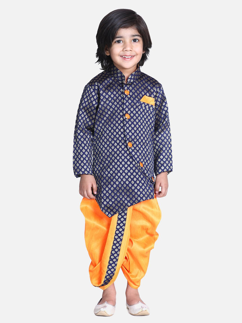 Jacquard Front Open Sherwani- Blue