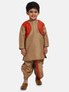 Attached Jacket Jacquard Dhoti Kurta For Baby Boys- Brown