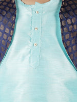 Attached Jacket Jacquard Dhoti Kurta For Baby Boys- Sky Blue