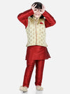 Silk Kurta Pajama With Jacquard Jacket for Boys (3 Piece Set) - Maroon