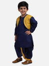Attached Jacket Jacquard Dhoti Kurta For Baby Boys- Navy Blue