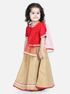 Front Open Cotton Top with Jacquard Lehenga for Girls- Red