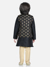 BownBee  3 Piece Jacquard Jacket Silk Kurta Pajama for Boys - Black