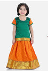 Girls Half Sleeve South Indian Pavda Pattu Lehenga - Green