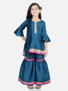 Bell Sleeve Kurti Sharara Dupatta for Girls- Blue