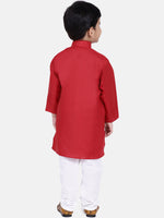 Stand Collar Cotton Kurta pajama-Red