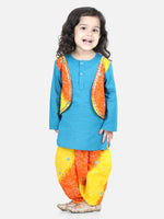 Attached Jacket Cotton Dhoti Kurta for Boys- Blue