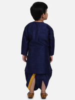 Attached Jacket Jacquard Dhoti Kurta For Baby Boys- Navy Blue