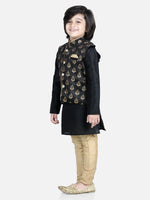 BownBee  3 Piece Jacquard Jacket Silk Kurta Pajama for Boys - Black