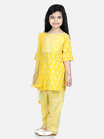 Pure Cotton Printed Kurti with Pant for Girls- Yellow