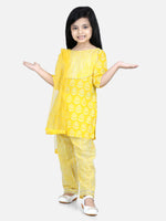 Pure Cotton Printed Kurti with Pant for Girls- Yellow