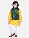 Silk Kurta Pajama With Jacquard Jacket for Boys (3 Piece Set) - Green