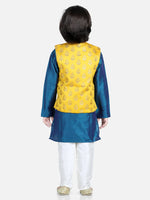 BownBee  3 Piece Jacquard Jacket Silk Kurta Pajama for Boys-Yellow