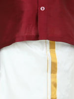 South Indian Mundu Dhoti with Half Sleeve Silk Shirt for Boys- Maroon