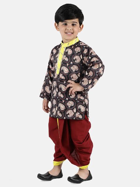 Jaipuri Print Cambric Cotton Dhoti Kurta- Brown