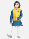 BownBee  3 Piece Jacquard Jacket Silk Kurta Pajama for Boys-Yellow