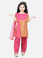 BownBee Pure Cotton Printed Kurti with Pant for Girls - Pink