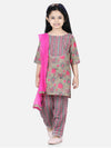 Pure Cotton Printed Kurti with Pant for Girls - Green