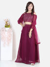 Sequin Georgette Off Shoulder Top with Lehenga-Wine