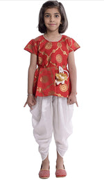 Ethnic Doll Jacquard Dhoti Peplum Top- Red and White