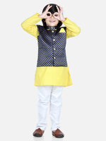 Attached Jacquard Jacket Kurta Pajama for Boys- Yellow